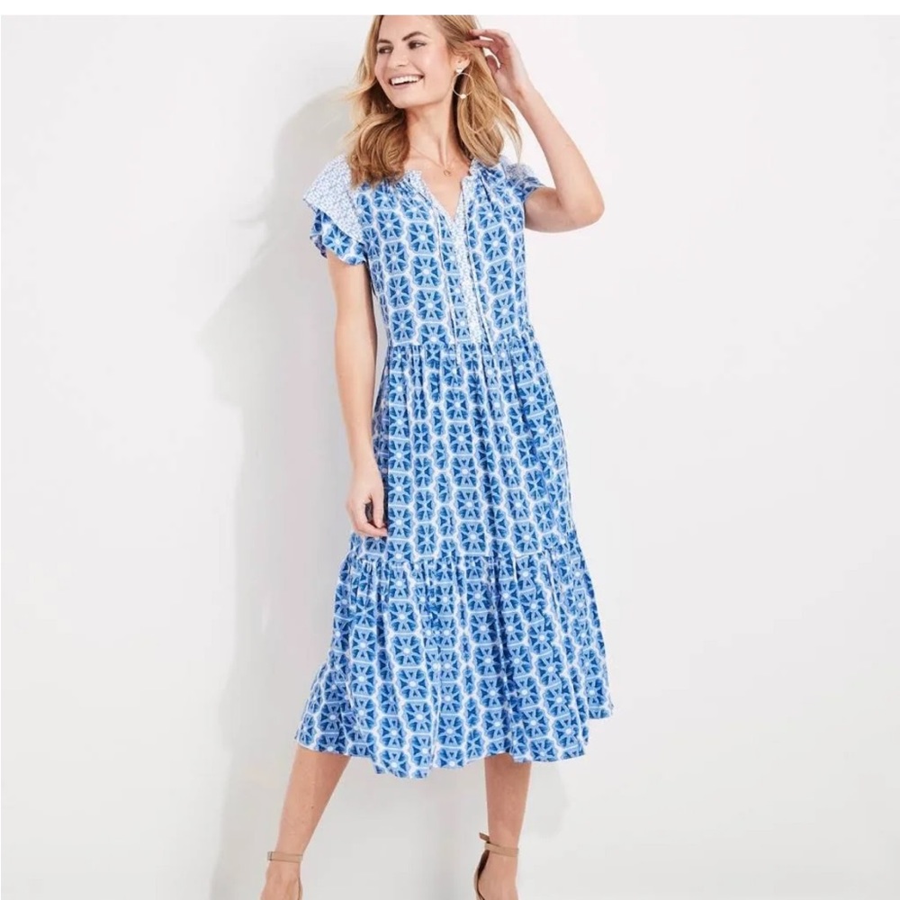 Vineyard Vines Watercolor Geo Print-Mixed Midi Dress
